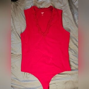 Red Sleeveless Top with Lace Detail